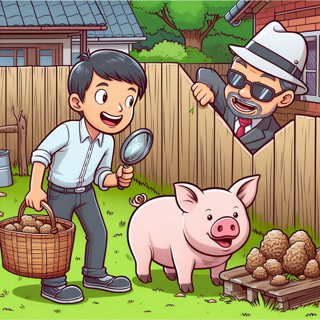 Кто-то пытается научить свинью искать трюфели на заднем дворе