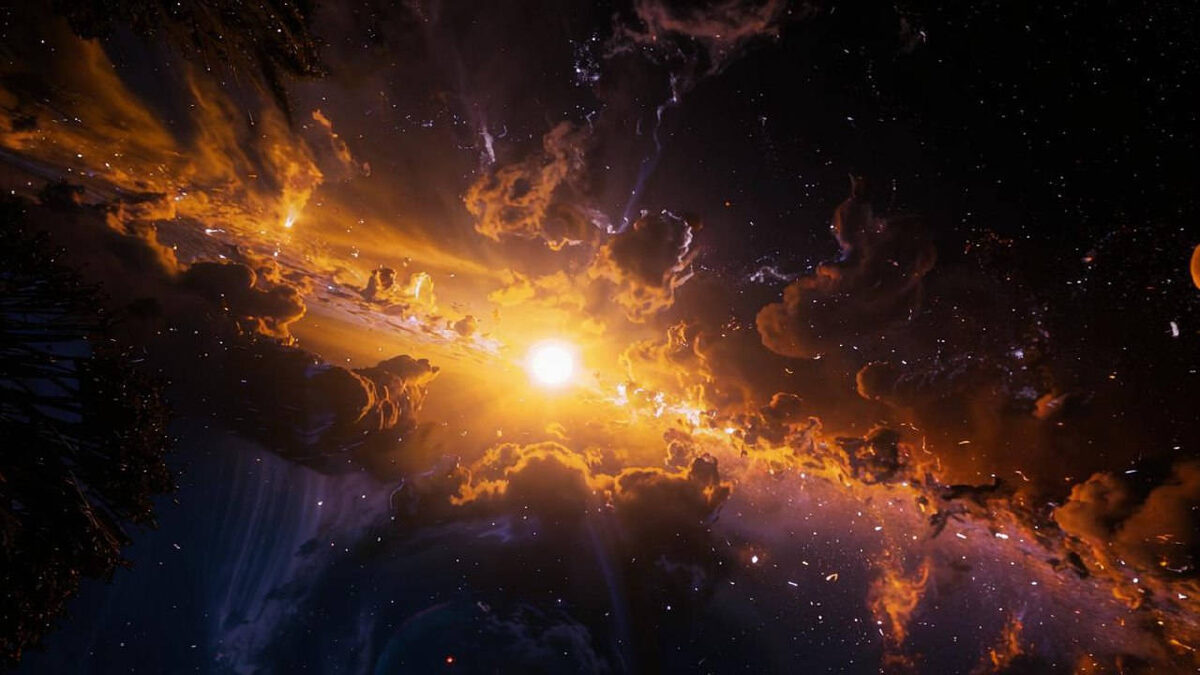 Образование Солнечной системы в газопылевом облаке (создано с помощью нейросети Kandinsky). 