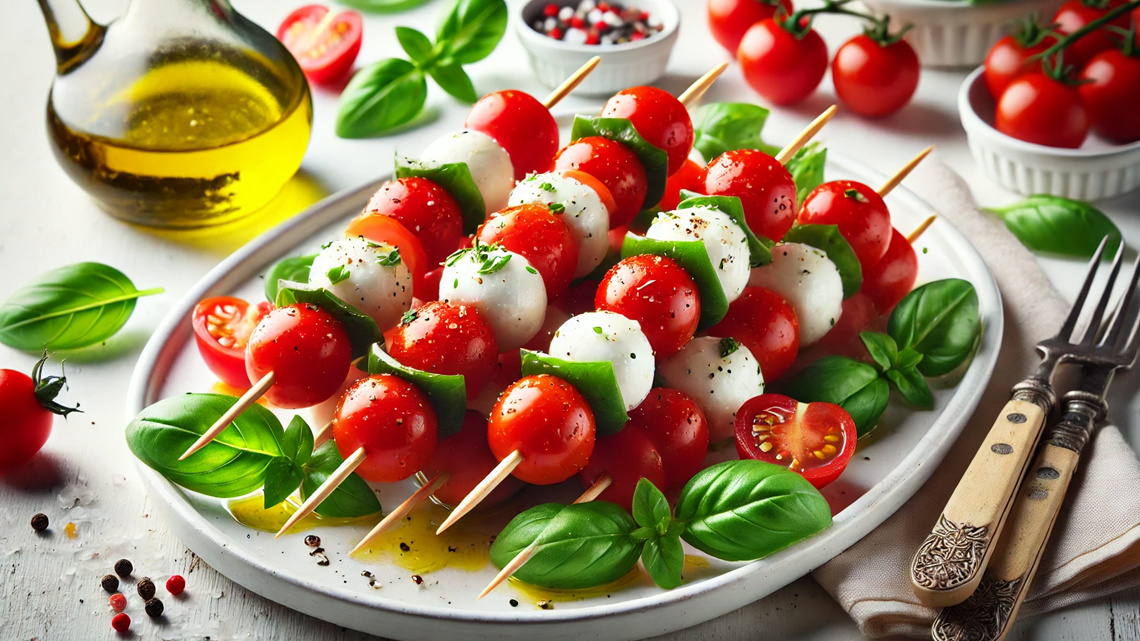 Рецепт капрезе на шпажках: Вкусное и элегантное закусочное блюдо