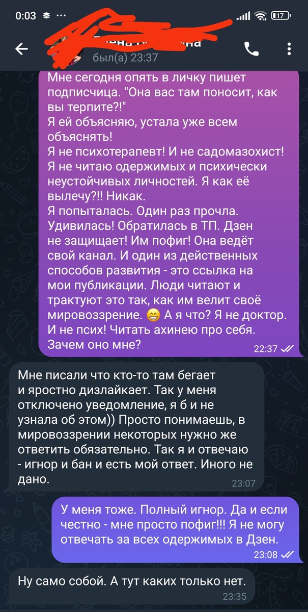 Скрин личной переписки. 
