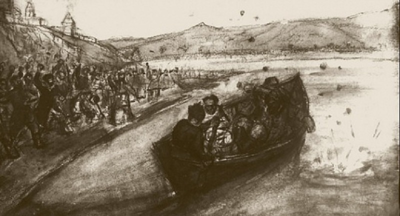 Казаки топят воеводу 
Эскиз Василия Сурикова