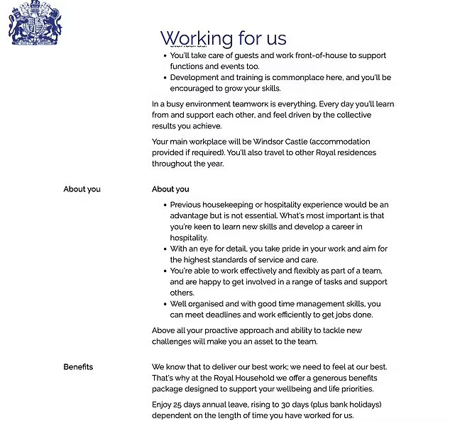 Скриншоты первого описания вакансии гувернантки в Виндзорский дворец. Источник: Jam Press