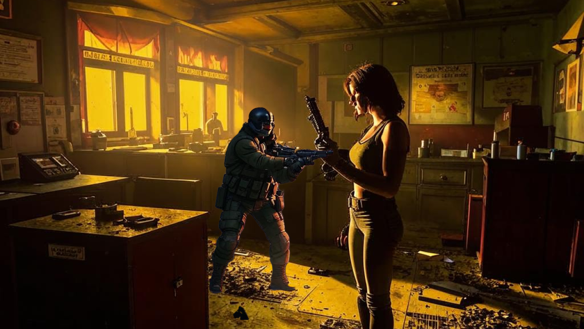 В этот момент в комнату ворвались солдаты, их автоматы были направлены на Елену.