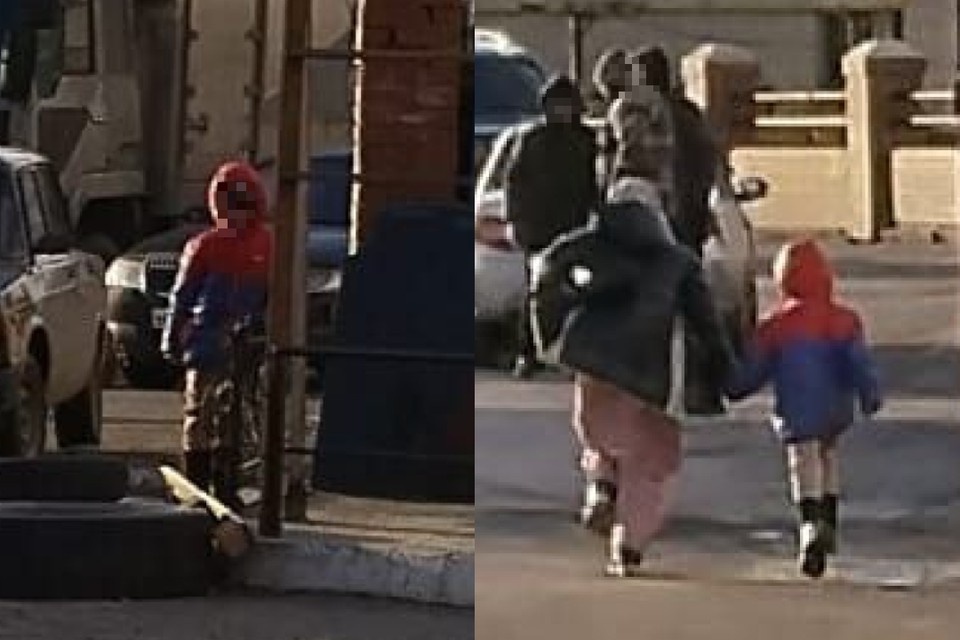 Мать с детьми сидела у магазина и просила милостыню. Фото: Предоставлено местными жителями.