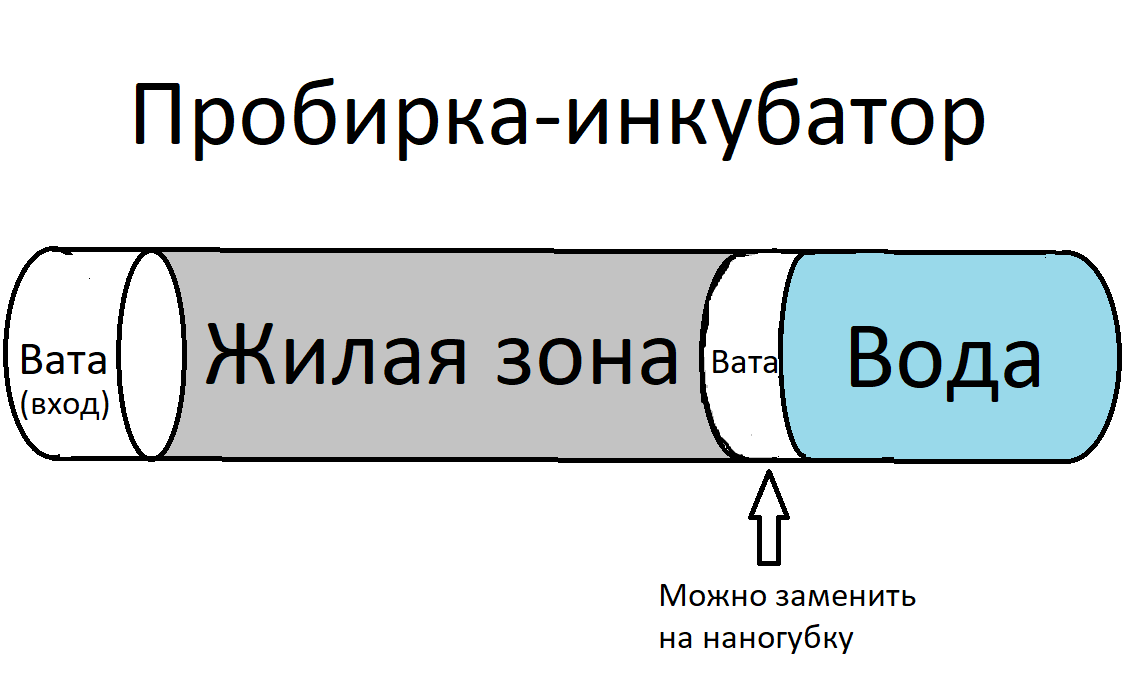 Схема строения простого инкубатора для семьи муравьёв.