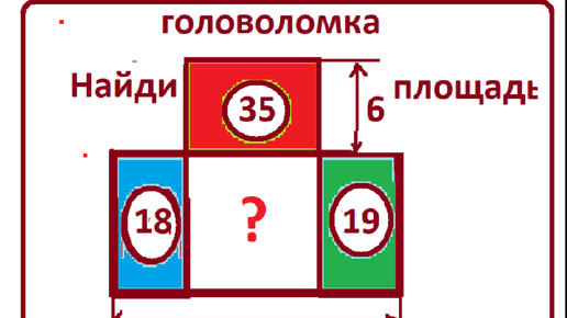 Японская голволомка. Найдите площадь прямоугольника по площадям 18 см2,19 см2 и 35 см2