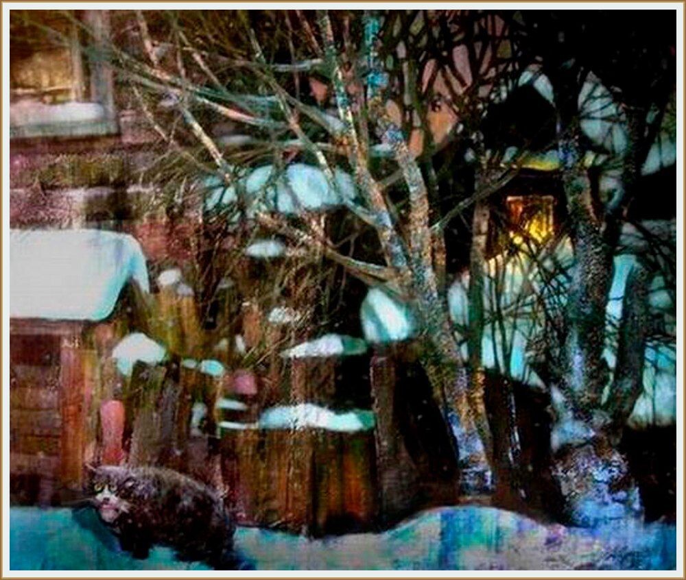 © Александр Сурков. Зимний вечер в Сибири. Второе название: «На гулянку…». Холст, масло. 100 х120 см.