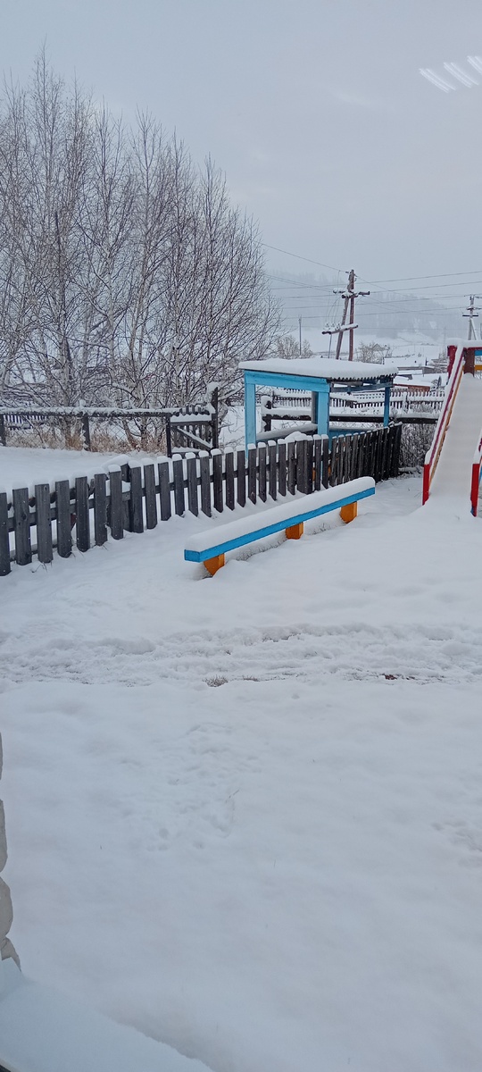 Это первый день снегопада. Всю ночь валил снег.