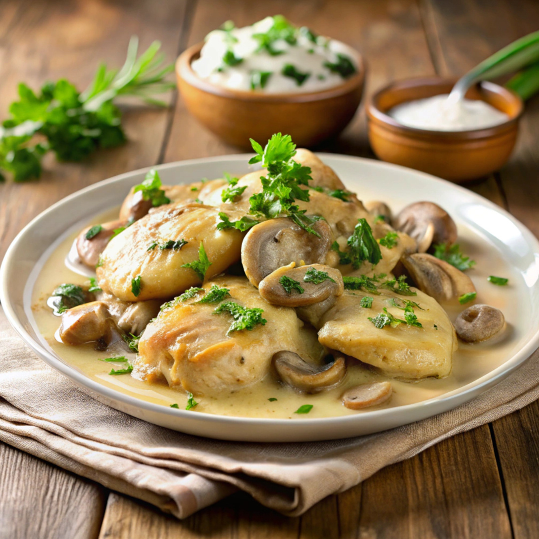 Фрикасе из курицы с грибами — изысканное блюдо для гурманов
