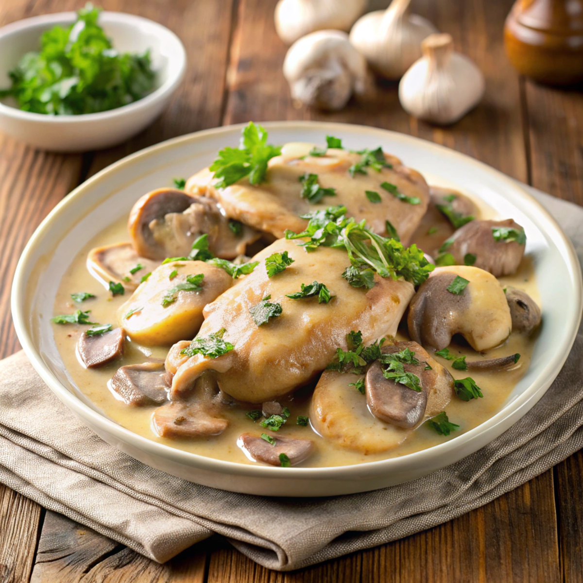Фрикасе из курицы с грибами — изысканное блюдо для гурманов