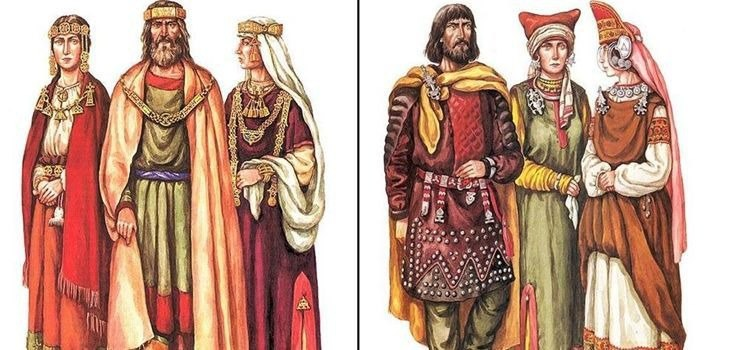Одеяния знатных особ (князей и княгинь), различавшиеся в разных племенах