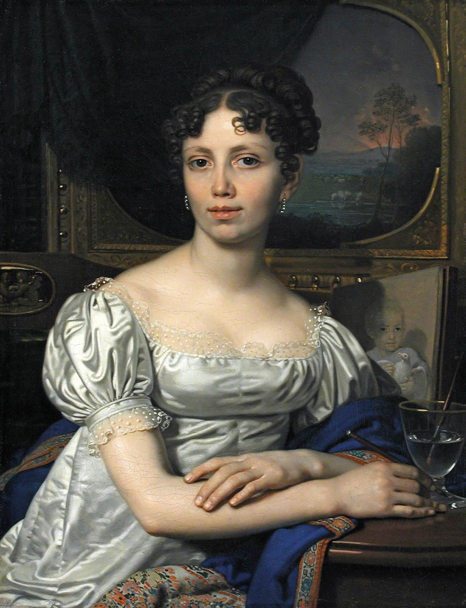 Екатерина Владимировна Родзянко, ур. Квашнина-Самарина. С 1818 года жена генерал-майора Михаила Петровича Родзянко. Фрейлина, позже начальница Училища ордена св. Екатерины в С.-Петербурге, 1821 (худож. В. Боровиковский)