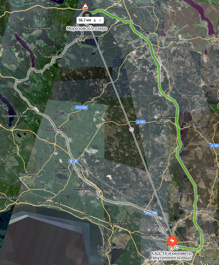 Расстояние от Санкт-Петербурга до Морозовского озера.