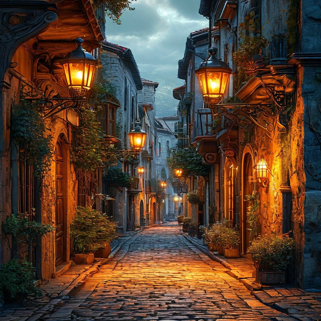 Возможно улица Медных горшков. А может быть Желтых камней? (Изображение сгенерировано нейросетью Шедеврум.)