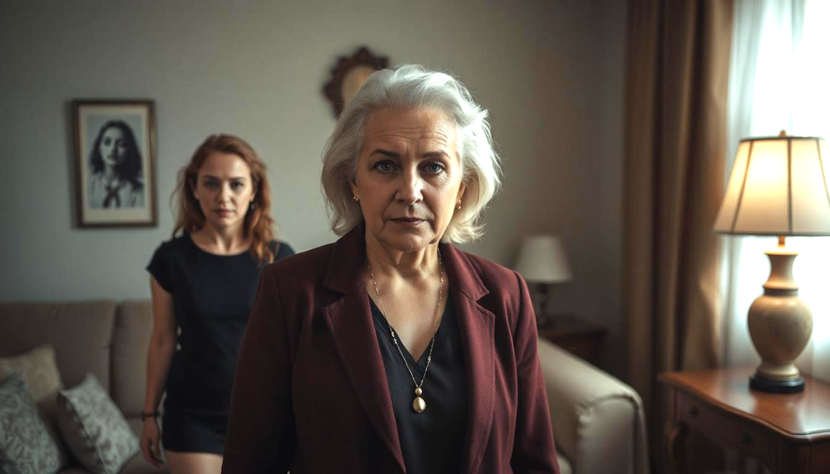 Женщина, а позади ее стоит девушка.