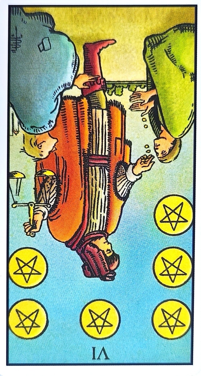 Шестёрка пентаклей. Перевëрнутая карта. 