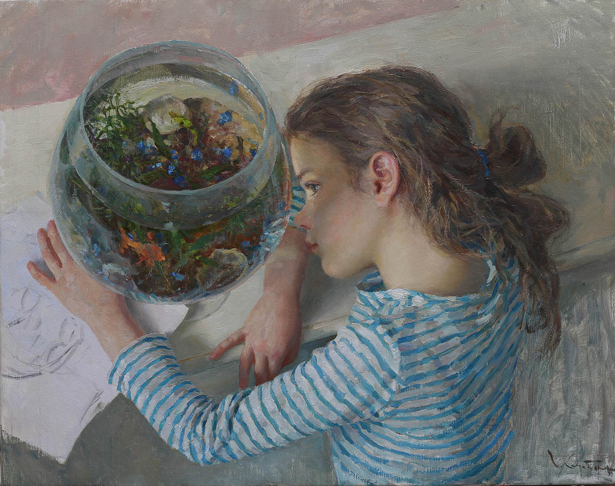 Рыба в стеклянном шаре, художник Анатолий Коробкин 