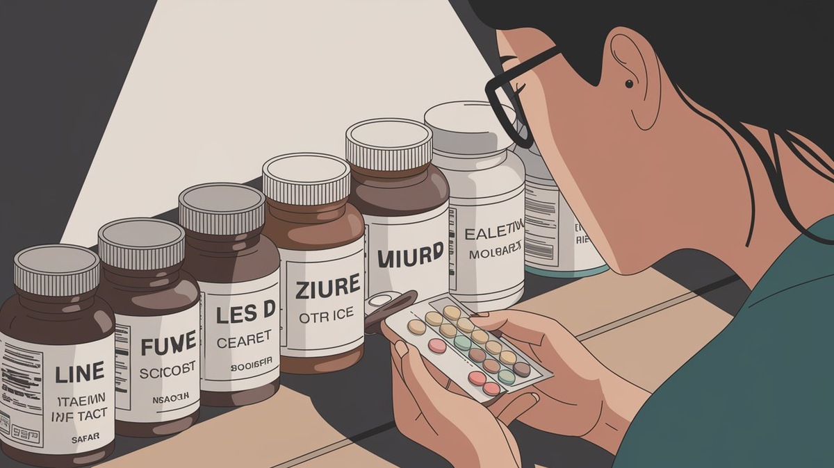 A person carefully examining vitamins.