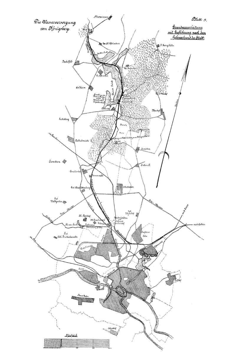 Схема подачи воды с озёр севернее Кёнигсберга по магистральным водопроводам (фото с сайта forum-kenig.ru)