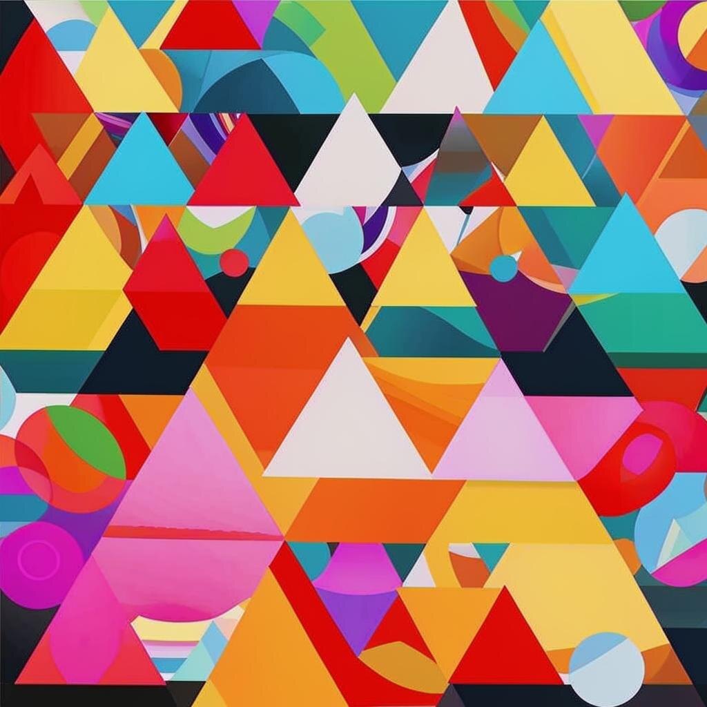 Треугольники на фоне кругов. Картинка сгенерирована программой Kandinsky в тг