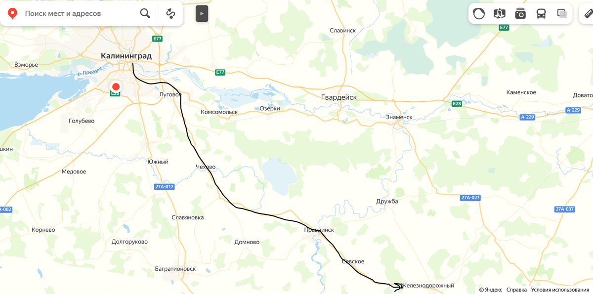 Путь в Железнодорожный на Яндекс картах