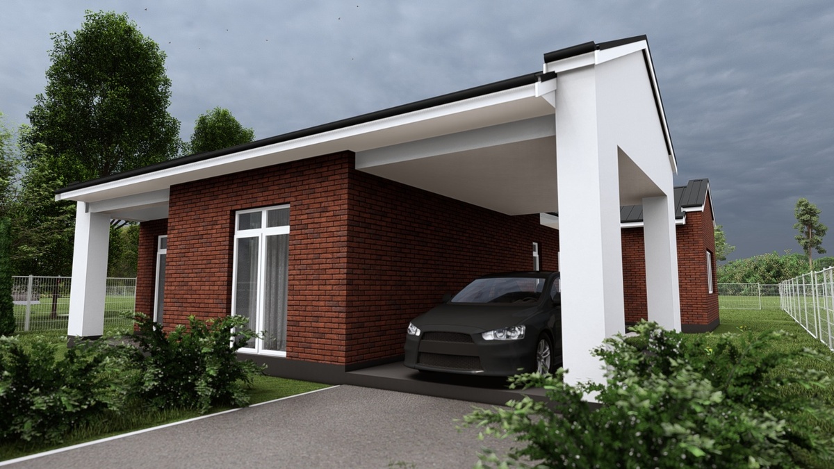 Фасад дома комбинированный: Штукатурка и кирпич завода СПК