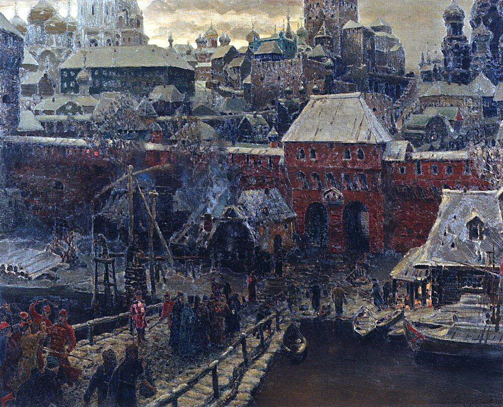 Аполлинарий Михайлович Васнецов – Москва середины XVII столетия. Москворецкий мост и Водяные ворота. 1900