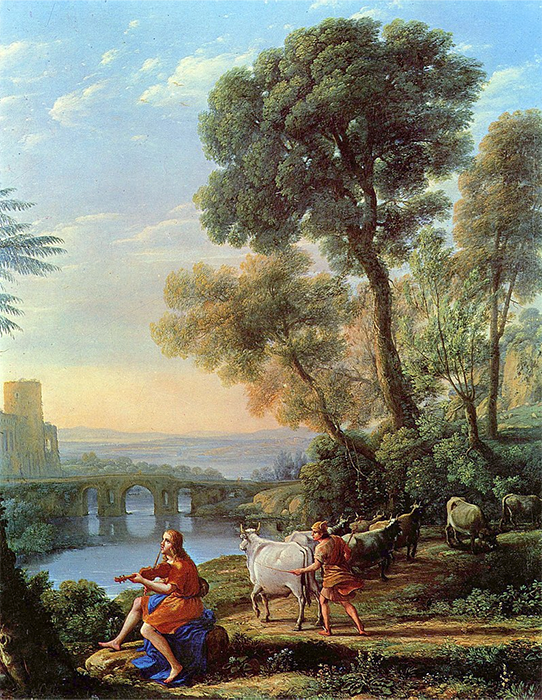 Клод Лоррен. Гермес похищает коров у Аполлона, ок. 1645. Галерея Дориа-Памфили, Рим, Италия