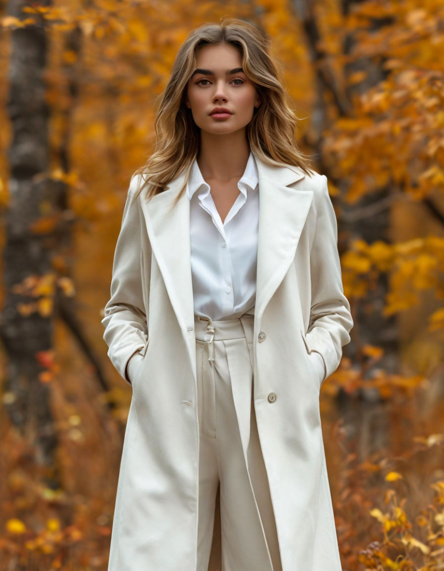 Сочетание белой рубашки со светлым осенним пальто