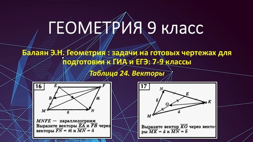 Геометрия 9 класс. Векторы в задачах на готовых чертежах № 16, 17