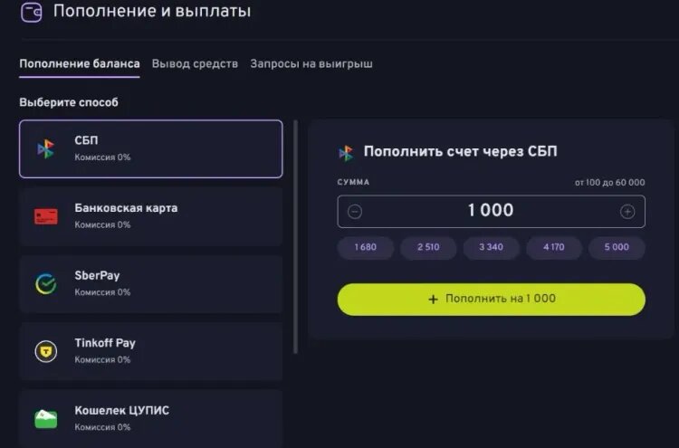    Выбор платёжной системы