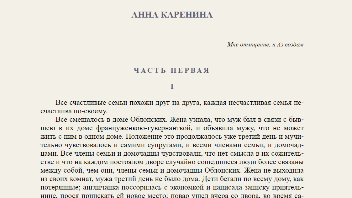 Начало романа Толстого "Анна Каренина" Л.Толстого