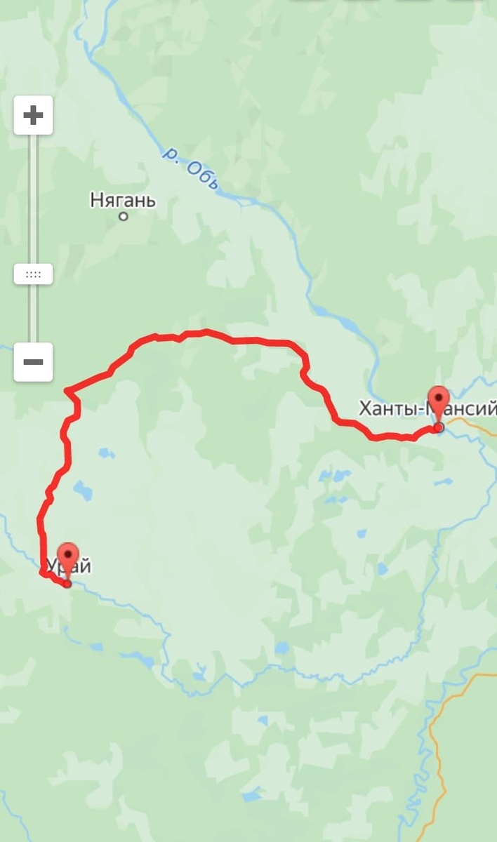 Урай-Ханты-Мансийск =430 км.