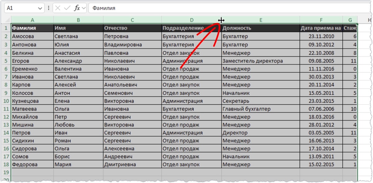 Автоподбор ширины столбцов под содержимое ячеек