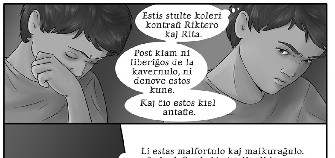 Кадр из Эсперанто-версии научно-фантастического комикса "Дары бродячих льдов" на сайте mildegard.ru