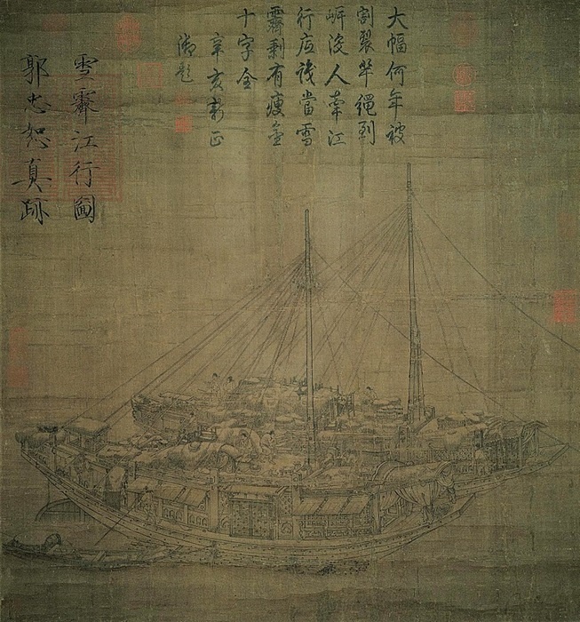 Изображение китайской джонки на картине 10 века. /Фото: ru.wikipedia.org