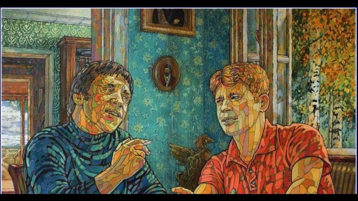 "Высоцкий и Есенин беседуют". Художник Выгалов Александр. Холст, масло. Фото яндекс.