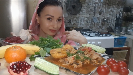 Мукбанг🥔🍗Картофель с Курочкой🍇🍊🍌🍅🥒#мукбанг#неасмр#