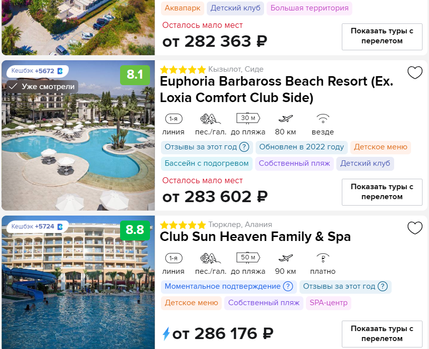 выборка отелей от левел тревел