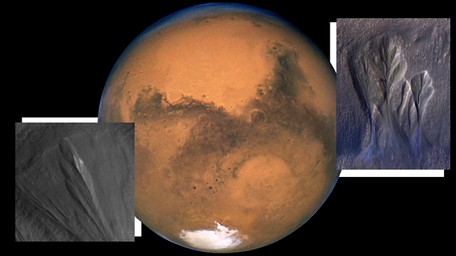     Снимки Марса, сделанные аппаратом Mars Reconnaissance Orbiter.    
 Источник: NASA / JPL-Caltech / University of Arizona