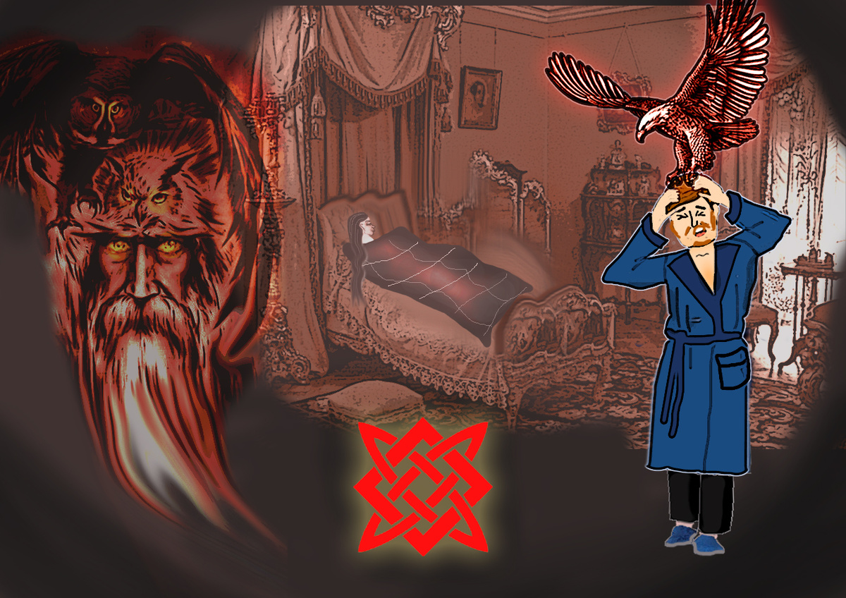 Сапсан - оборотень Демид атакует Александра. Рисунок автора