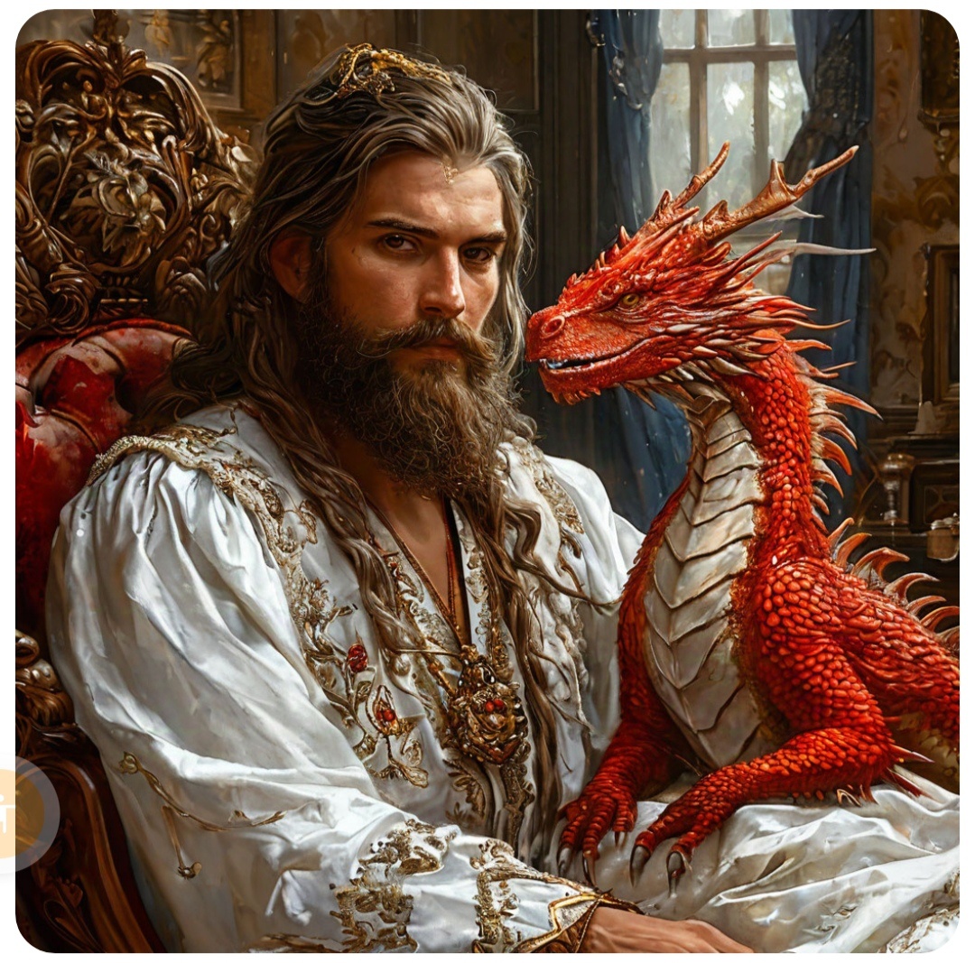 Молодой волхв Славка - Силан с монстром Михгану. Картинка создана нейросетью Шедеврум по запросу автора