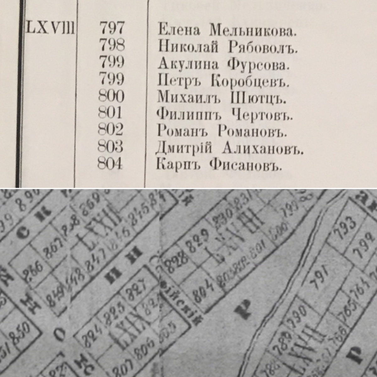 Плановый участок 804, где был дом Карпа Фисанова. Данные на 1890-е гг.