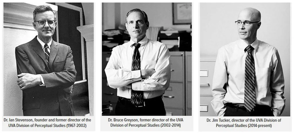Главы отдела перцептивных исследований UVA с 1967 по н.в. Слева направо: доктор Ян Стивенсон, доктор Брюс Грэйсон, доктор Джим Такер. Фото: официальный сайт отдела перцептивных исследований