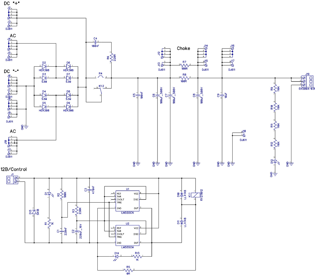 Полная схема связей модуля высоковольтного выпрямителя