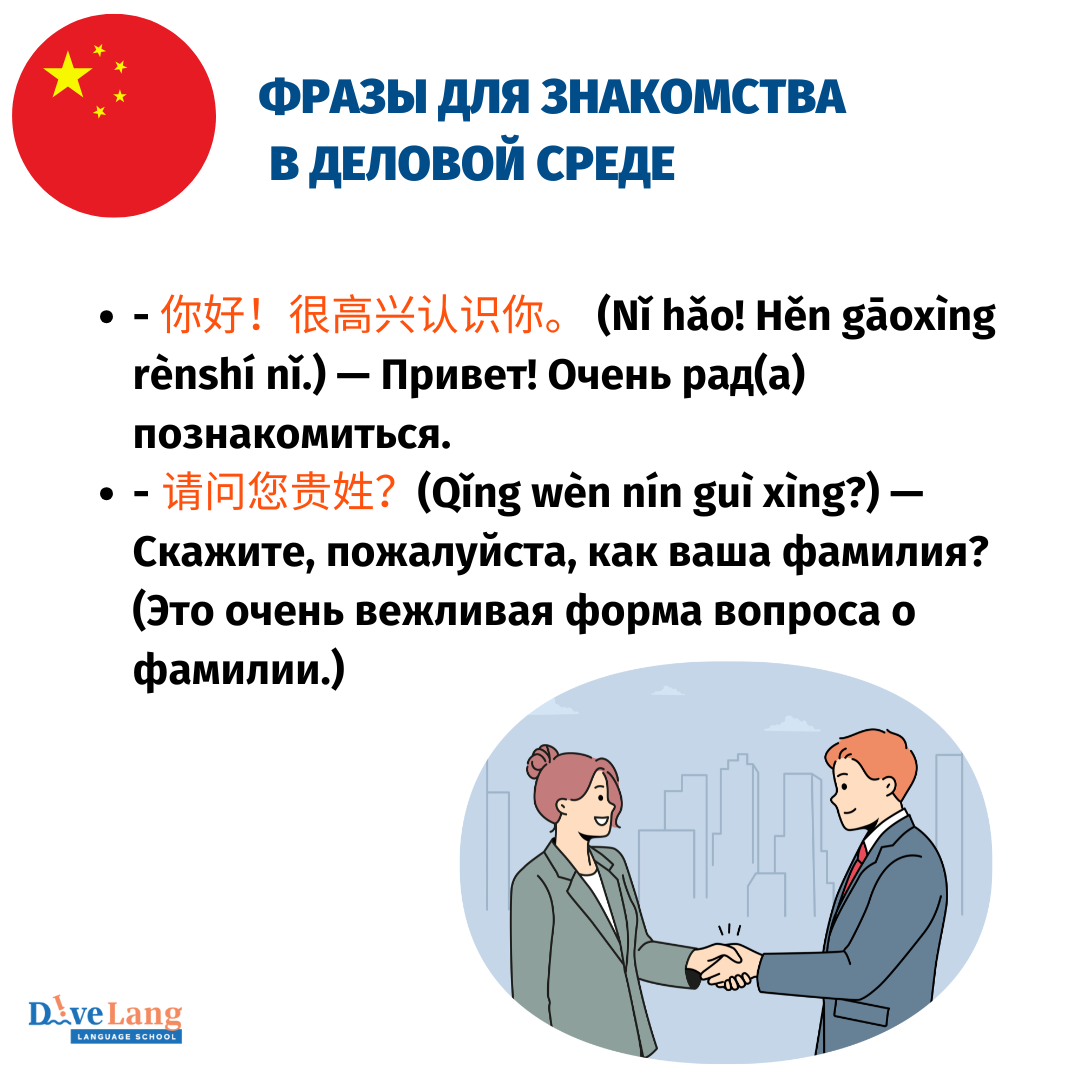 Фразы для знакомства в деловой среде. Китайский язык