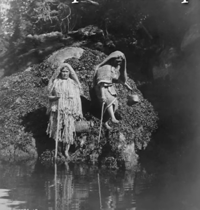 Индейцы Северной Америки собирающие водоросли во время отлива.