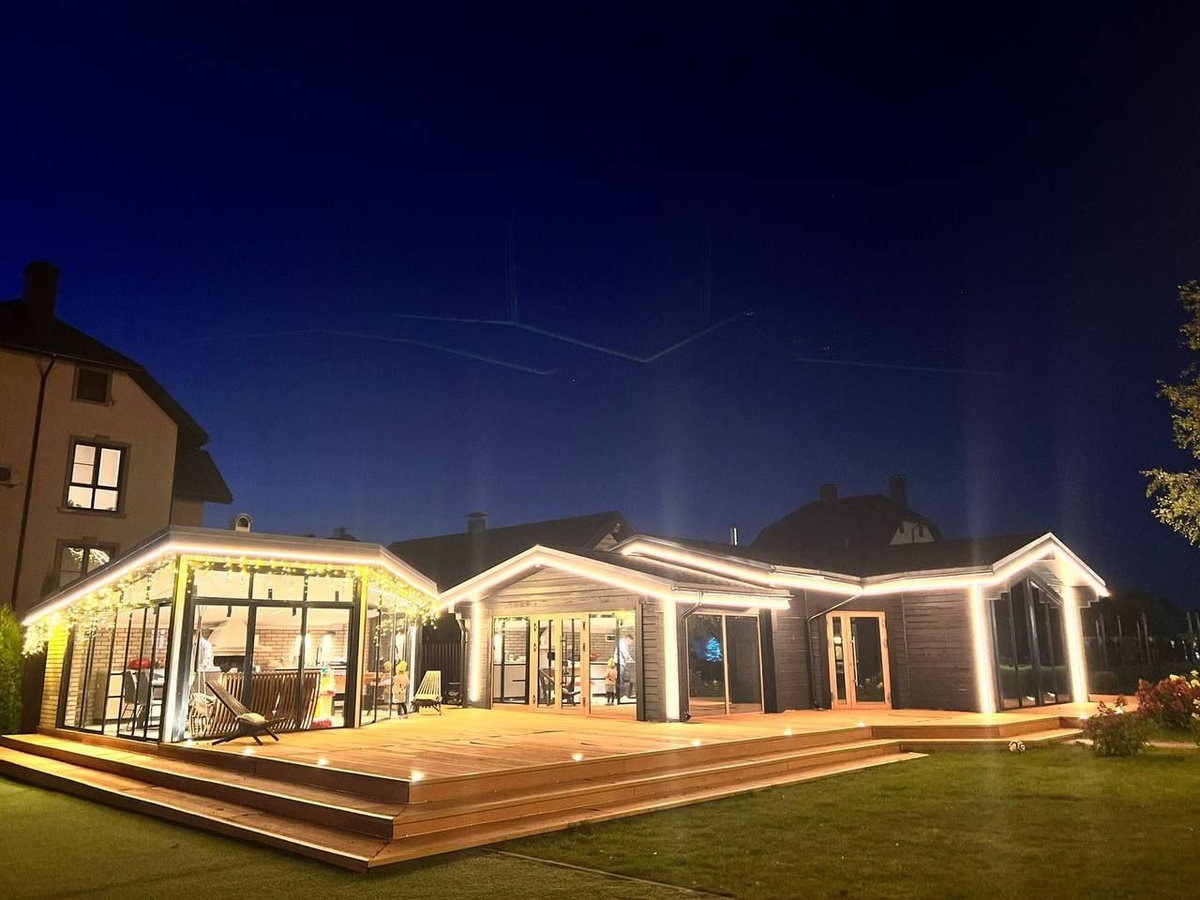 Уличная подсветка фасада коттеджа, дома, здания в Москве и Московской Области +79956561321 