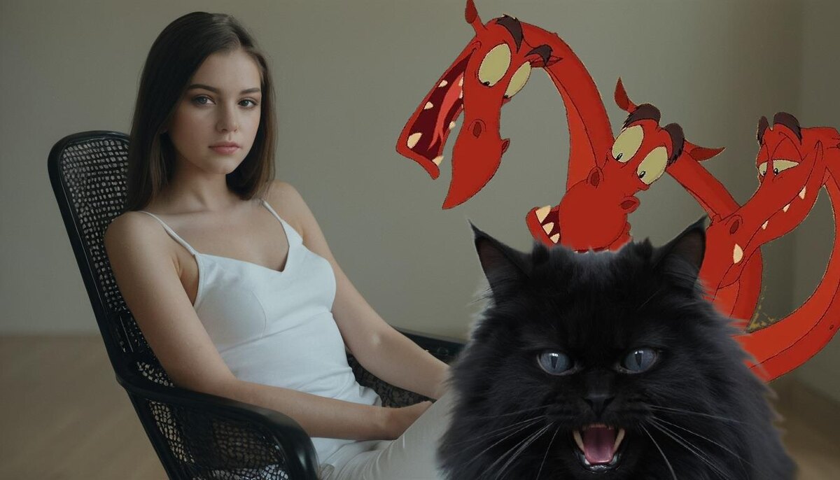 Горыныча пришлось брать в свободном доступе инета. Ну, никак мне ИИ не объяснить за трехголового дракона! 