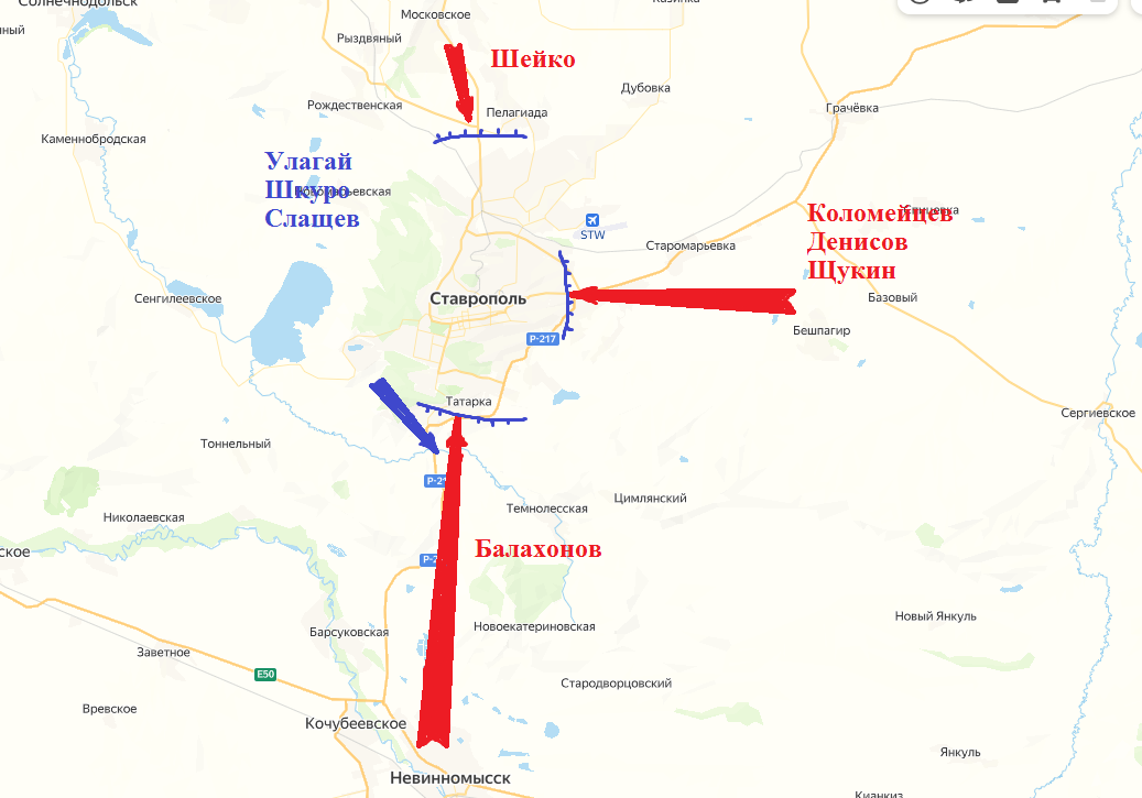 Схема наступления на Ставрополь. Август 1918г.